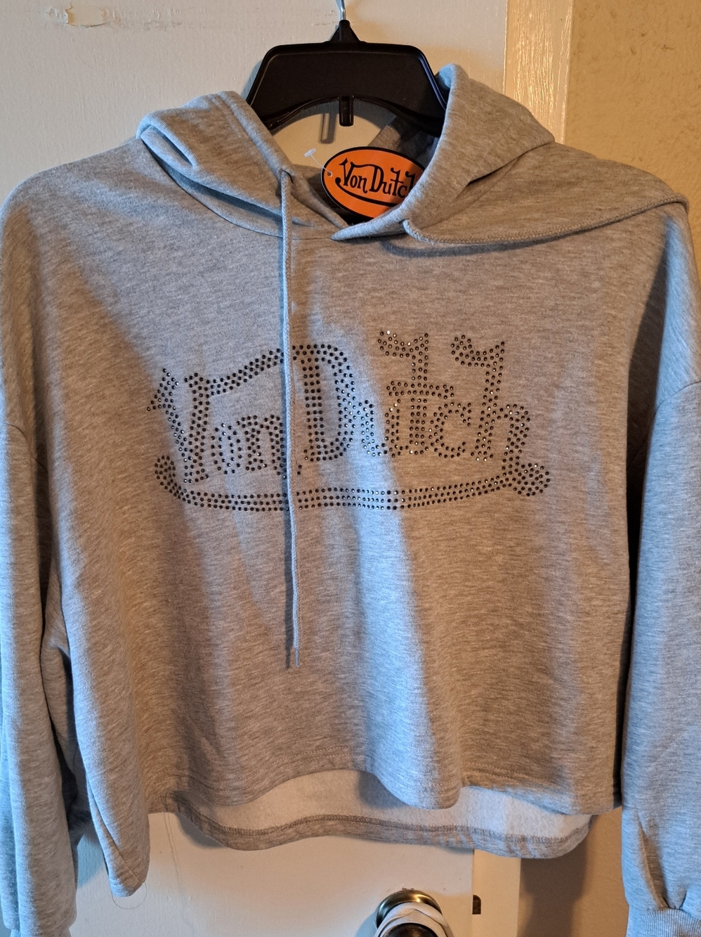 Von Dutch Rhinestone Cropped Hoodie Size L NWT Y2K Streetwear Sparkle - Picture 2 of 5